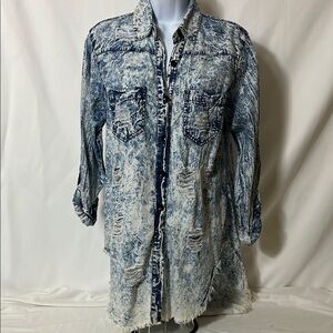 Thrill Jeans Women’s Size Medium Stone Washed  Distressed Denim Artist Shirt
